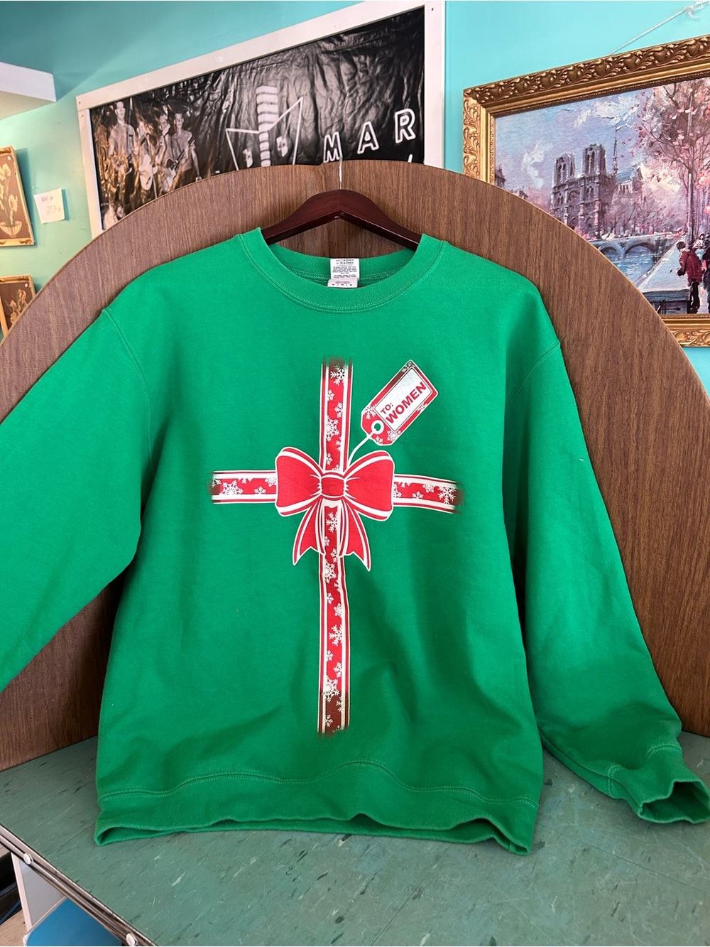 Men’s Green Holiday Bow Crewneck Sweatshirt funny ugly sweater “gift to women”